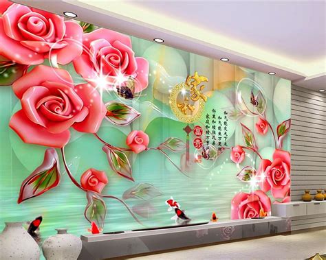 Beibehang Custom Large Scale Wallpaper Jade Carved Moonlight Rose Tv
