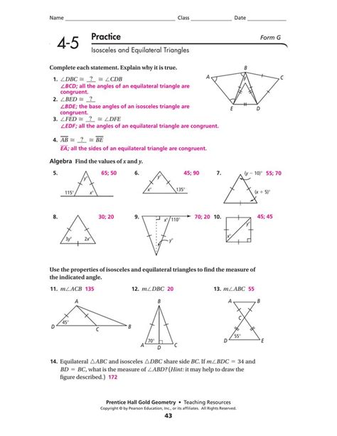Isosceles And Equilateral Triangles Worksheets Answer Key