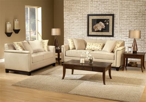 Beige Fabric Contemporary Living Room Sofa And Loveseat Set