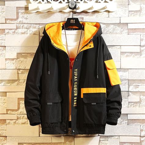 2019 Patchwork Jacket Men Yellow Jacket Coat Man Hip Hop Streetwear Men