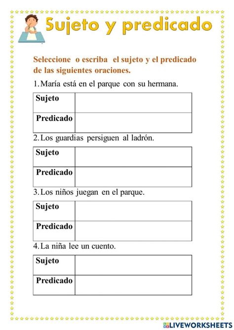Actividad Interactiva De Sujeto Y Predicado Para Cuarto C15