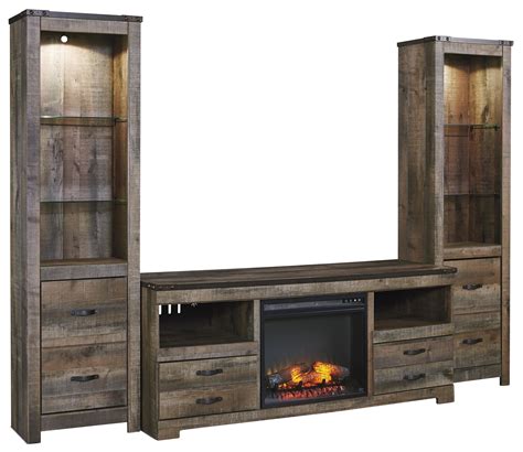 Signature Design By Ashley Trinell Rustic Large Tv Stand W Fireplace