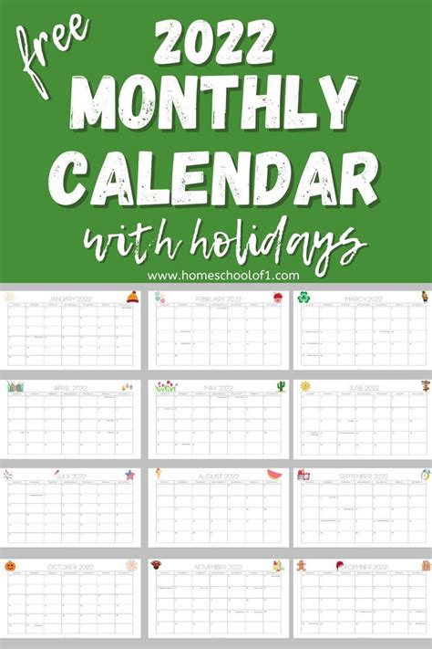 2022 Printable Monthly Calendar With Holidays Free In 2022 Monthly