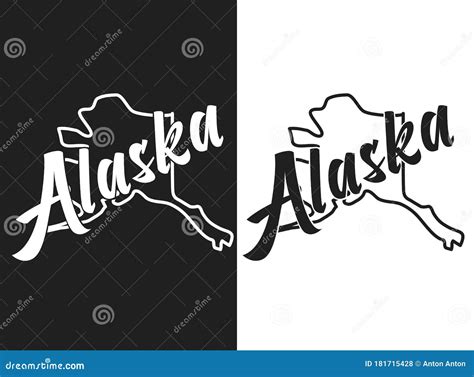 Alaska Vector Illustration Black And White Logo Of The Name Of The Usa