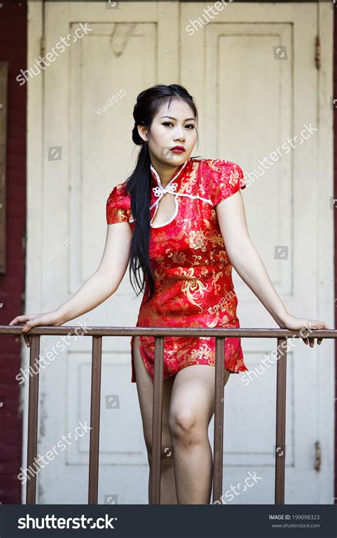 sexy chinese girl red dress traditional foto stok 199098323 shutterstock