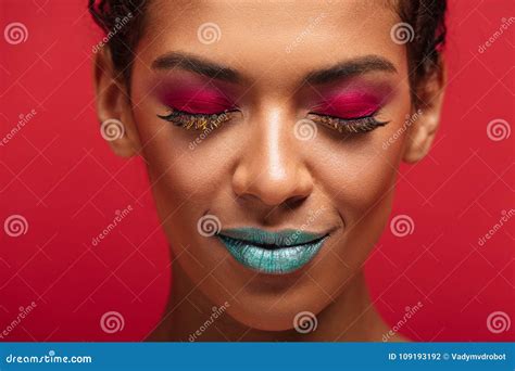 Macro Image Of Charming African American Woman Being Fashionable Stock