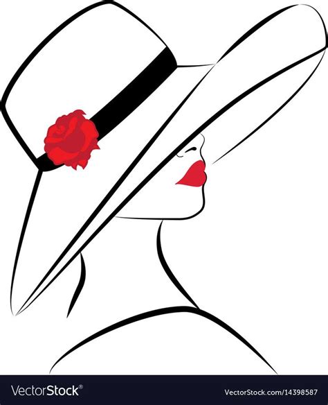 A Woman In A Hat With A Rose On Her Head Vector Drawing Or Illustration