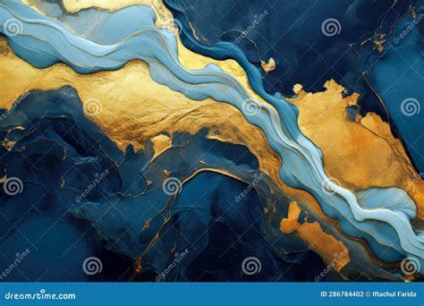 Marble Dark Blue And Gold Abstract Acrylic Background Stock Photo