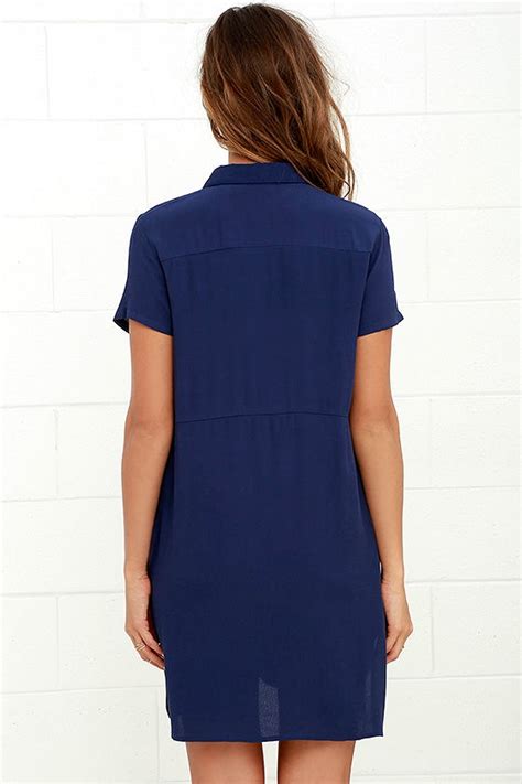 Cute Navy Blue Dress Shirt Dress Shift Dress 5800