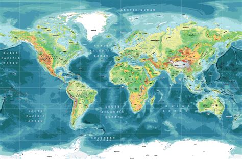Physical Map Of The World Continents Nations Online P
