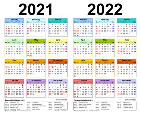 2021 2022 Two Year Calendar Free Printable Word Templates