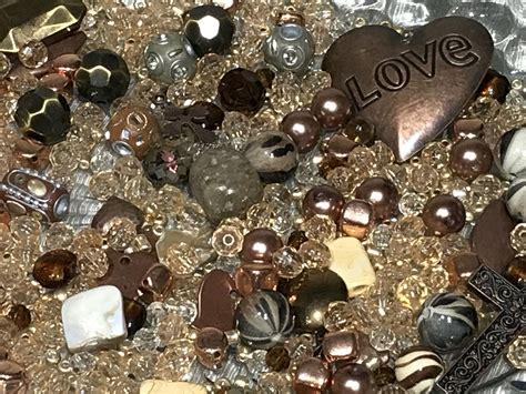 Bronze Love Heart Bead Assortment-9 Ounces of Bronze Animal Print Bead Assortment-Stone ...