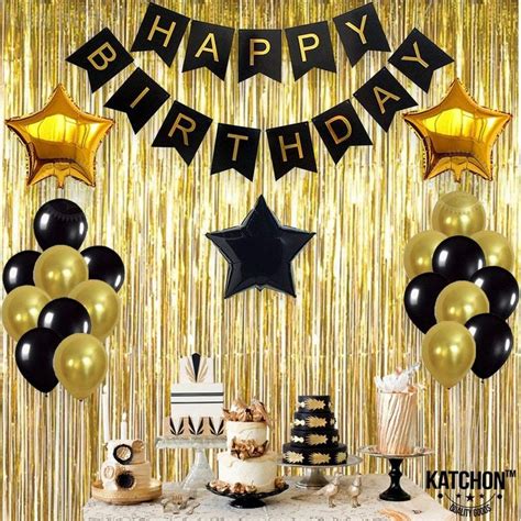 Happy Birthday Decorations Gold Black Decoration Kit Gold Etsy