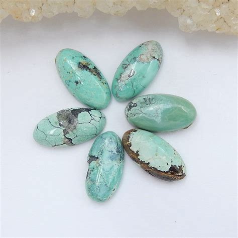 6 Pcs Natural Oval Turquoise Gemstone Cabochons12x6x3mm