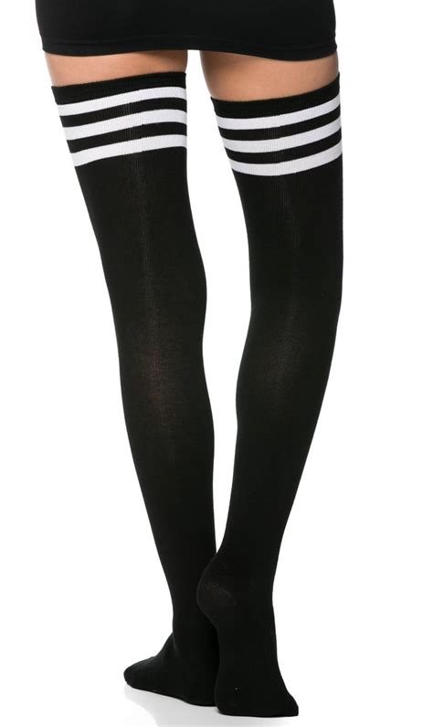 collegiate striped thigh high socks in black thigh high socks striped thigh high socks high