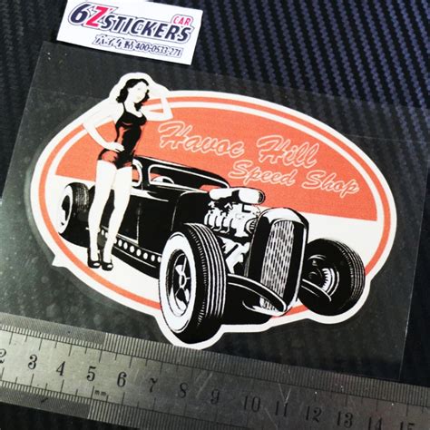 Havoc Hill Speed Shop Hot Rat Rod Sticker Vintage Retro Classic Car Pinup Decals In Car Stickers