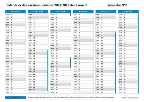 Vacances scolaires 2022 2023 ZONE B - Calendrier scolaire 2022-2023