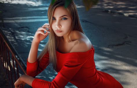 cute girl red dress long hair wavy hair wallpaper photos