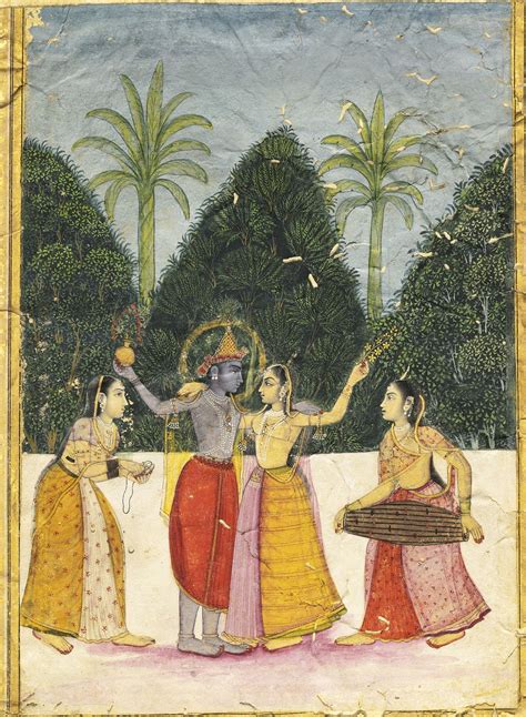 A Folio From A Dispersed Ragamala Series Vasant Ragini Krishna And