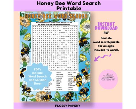 Word Search Puzzles Word List Honey Bee Cool Words Printables Pdf