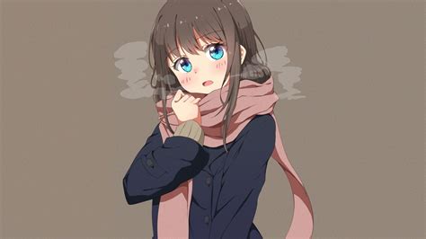 Desktop Wallpaper Cute Anime Girl Winter Scarf Hd Image Picture