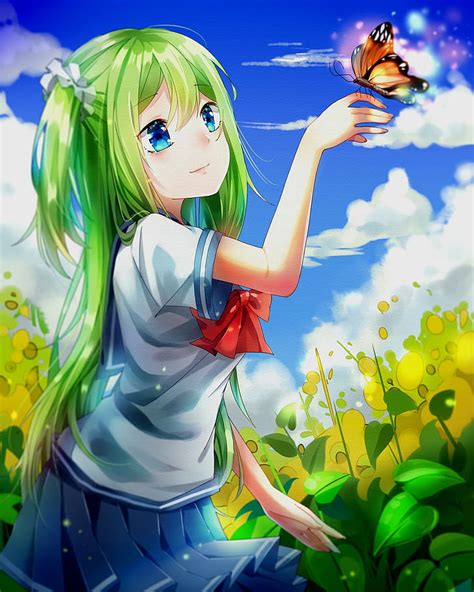2560x1440px free download hd wallpaper anime anime girls long hair butterfly green hair