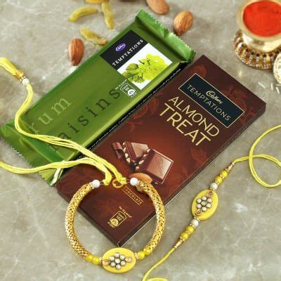 Kundan Bhaiya Bhabhi Rakhi With Cadbury Chocolates 2 Pcs Gift Send