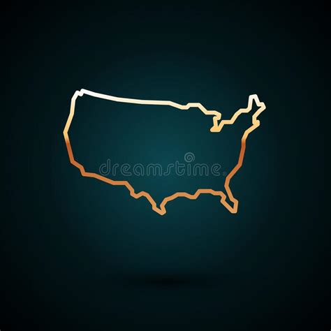 Gold Line Usa Map Icon Isolated On Dark Blue Background Map Of The