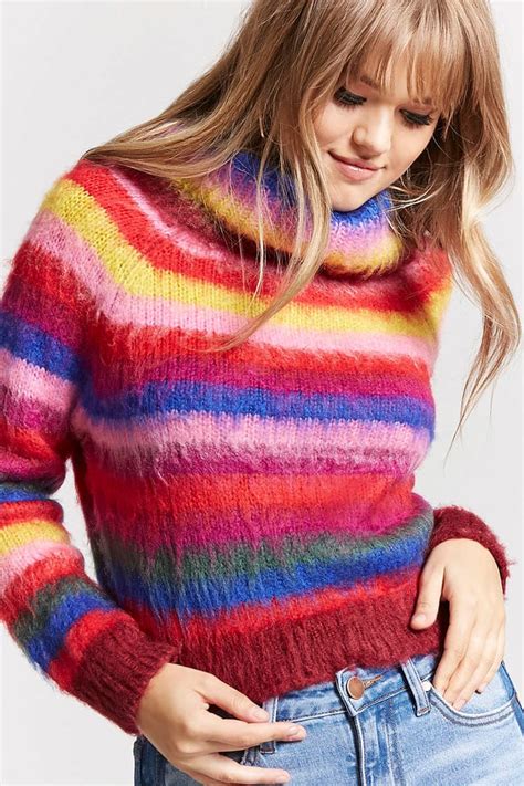 Forever 21 Brushed Knit Rainbow Stripe Sweater
