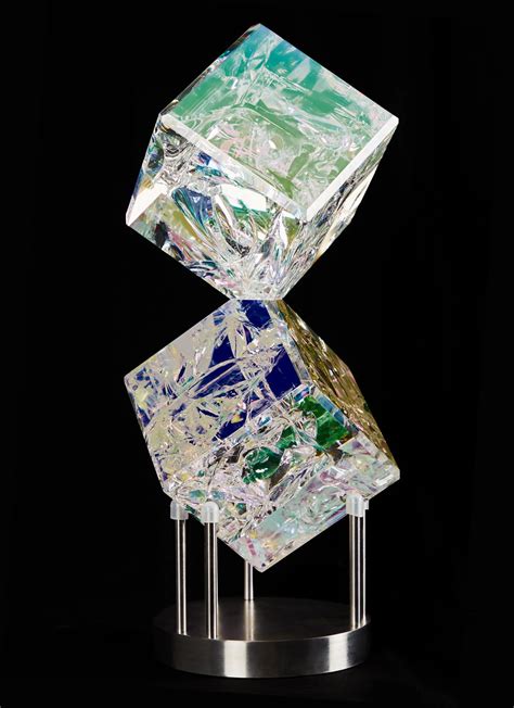 Tom Marosz Double Cube Fused Cut And Polished Dichroic Glass Sculpture Widewalls