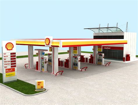 Shell Gas Petrol Station High Details 3d Model Station