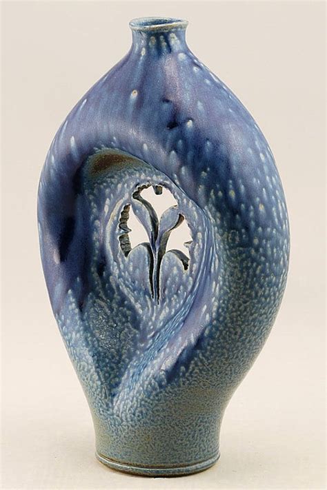 Ginkgo Cutout Vase In Blue Ash By Door Pottery Capca Pottery Vase
