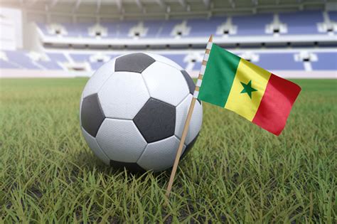 Bendera Senegal Di Lapangan Stadion Sepak Bola Dengan Bola Sepak Bola