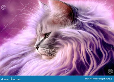 A Painting Of A Cat With Long Hair And A Pink Background Is Shown In