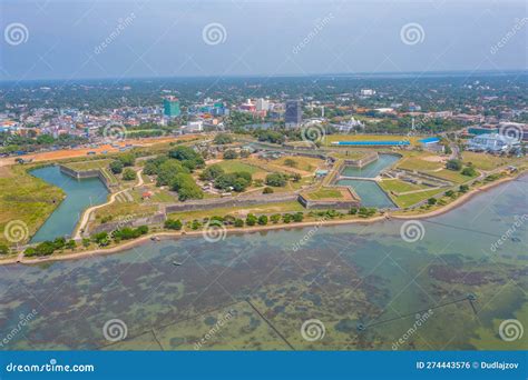 Aerial View Of Coast Of Jaffna And Old Military Fortress In Sri Stock