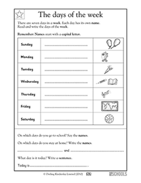 kindergarten writing worksheets days   week greatschools