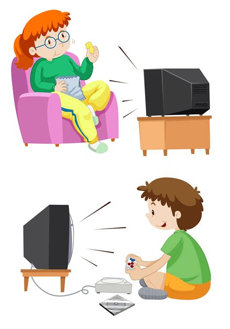 People Watching Tv And Playing Games 293813 Vector Art At Vecteezy