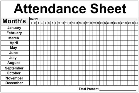 Free Monthly 2020 Attendance Template Calendar Template Printable