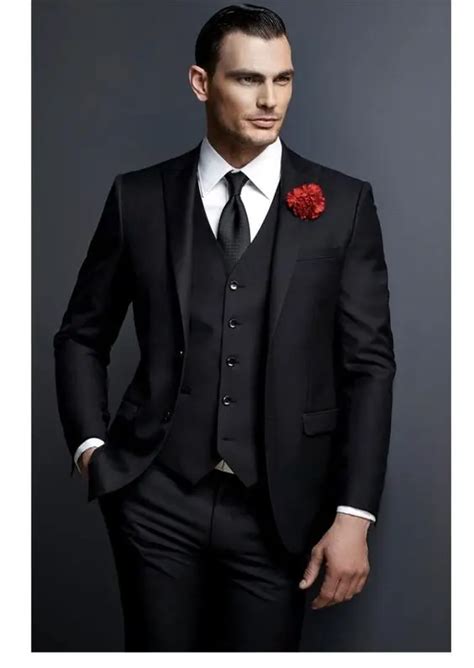 Men Suits Black Single Breasted Wedding Suits For Notched Lapel Men Slim Fit Formal Prom 2pieces