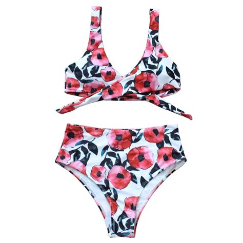 nidalee sexy bikinis women swimsuit push up swimwear criss cross bandage floral fruit print