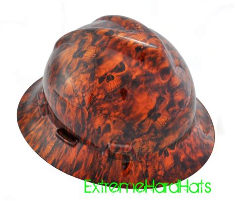 Fire Orange Reaper Skulls Custom Camoflauge Hard Hat Oilfield