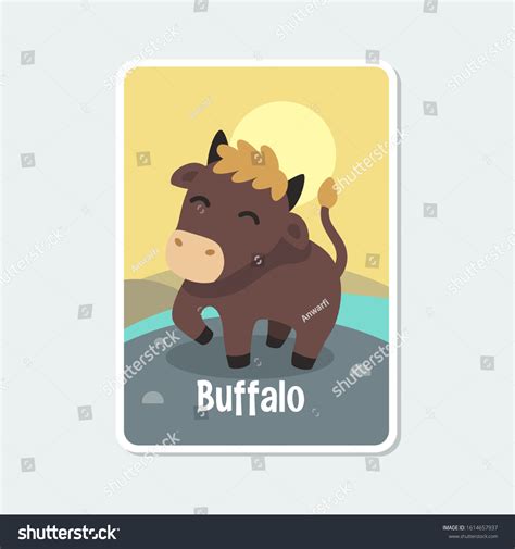 Cute Cartoon Buffalo Vector Illustration Background Stock Vector