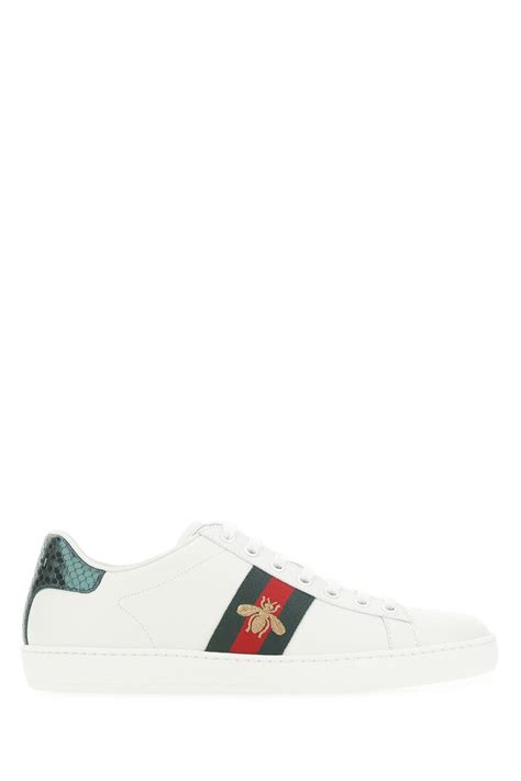 Gucci Ace Watersnake Trimmed Embroidered Leather Sneakers In White