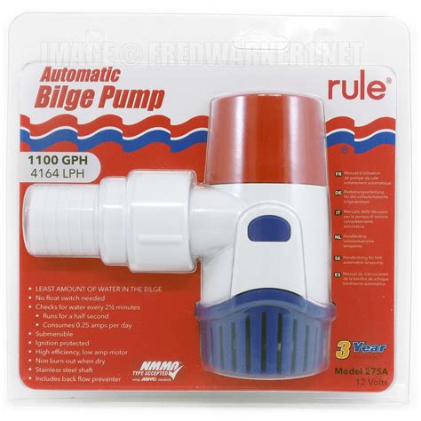 Rule 27SA Automatic Bilge Pump 1100 GPH Marine 12V DC 1 1 8 1