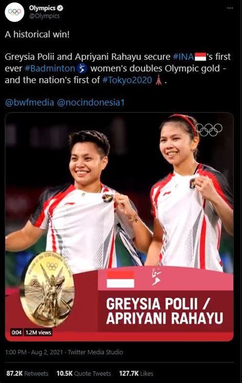 two athletes from indonesia won gold medal at badminton on 2020 tokyo olympics greysia polii