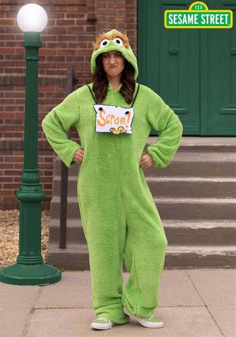 Adult Sesame Street Oscar The Grouch Jumpsuit Costume Sesame Street