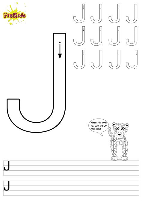 Klasse, grauer hintergrund lineatur 1. Schreiben lernen Arbeitsblätter - Buchstabe J - Buchstaben zum ausmalen - kostenlose Malvorlagen