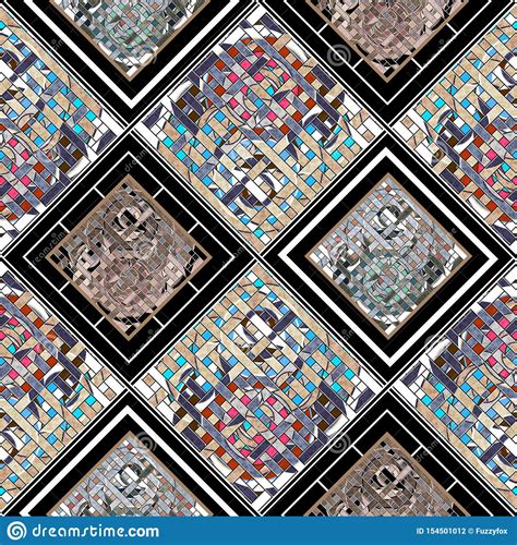 Abstract Seamless Patchwork Geometrical Pattern Quilting