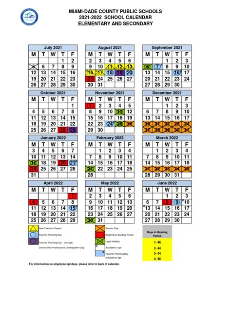 Final Mdcps Elementary And Secondary Calendar 2021 2022 Pdf