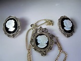 Cameo Jewelry Set, Cameo Necklace, Cameo Earrings, Onyx and Cameo Shell ...